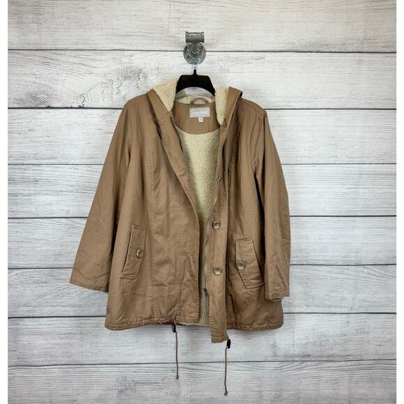 Woman Within Plus Size Beige Sherpa Lined Hooded Coat Size 18W - Picture 1 of 8
